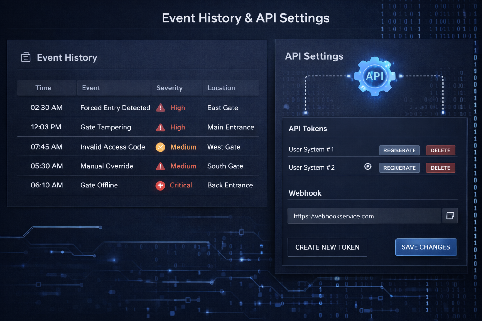 Event history and API settings